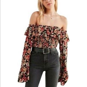Floral Long-Sleeve Crop Top